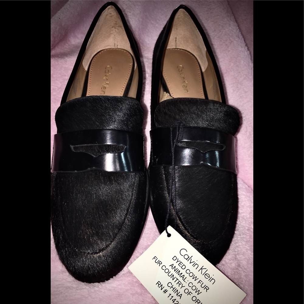 NWT Calvin Klein Celia Dyed Cow Fur Penny Loafers